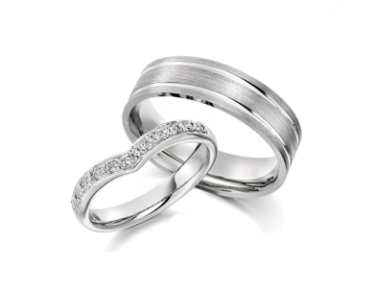 Platinum his  hers modern diamond wedding ring set