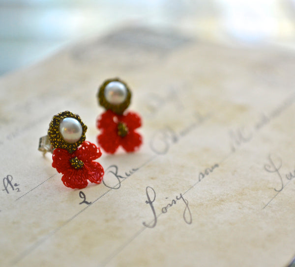  Hand Crocheted Flower Earrings