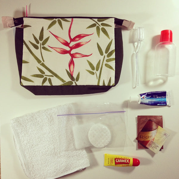 Travel Essentials, Costa Rica Hand painted bag, inflight refresher kit