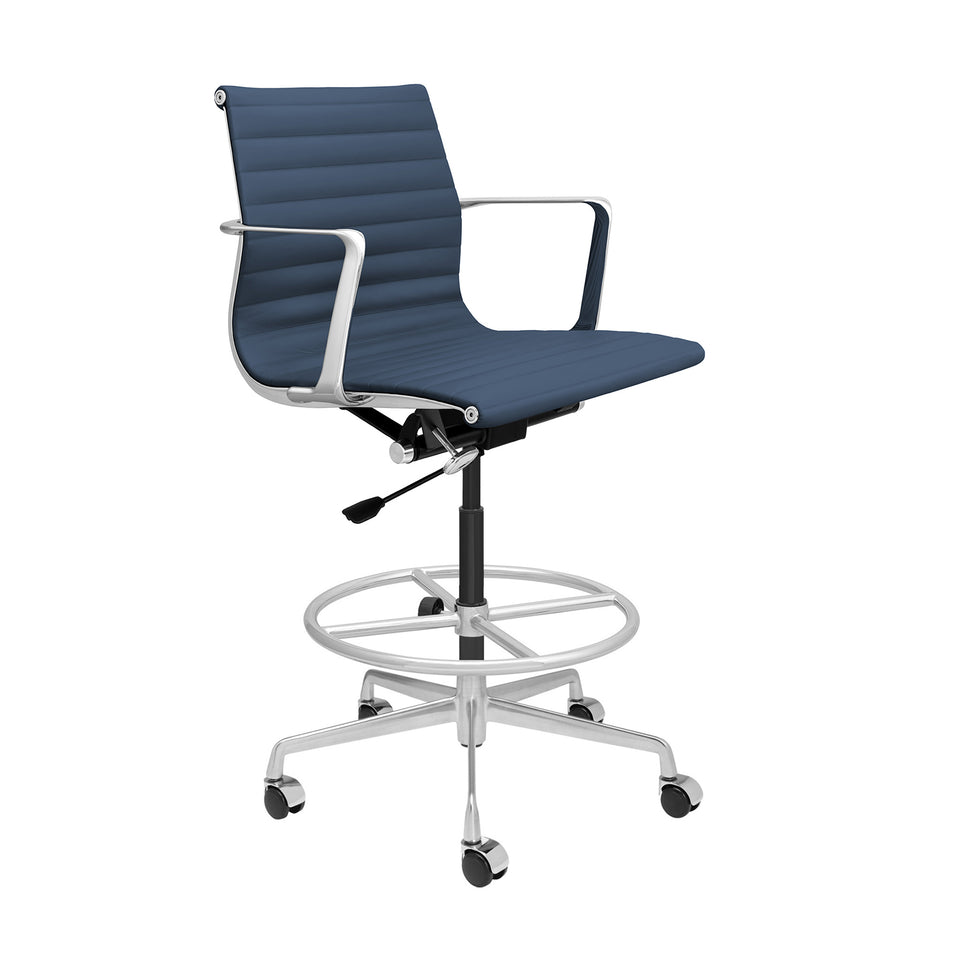 Pro Ribbed Drafting Chair (Blue Italian Leather)