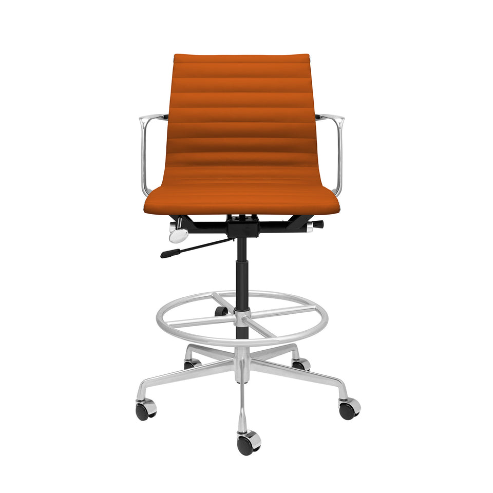 Pro Ribbed Drafting Chair (Orange Italian Leather)