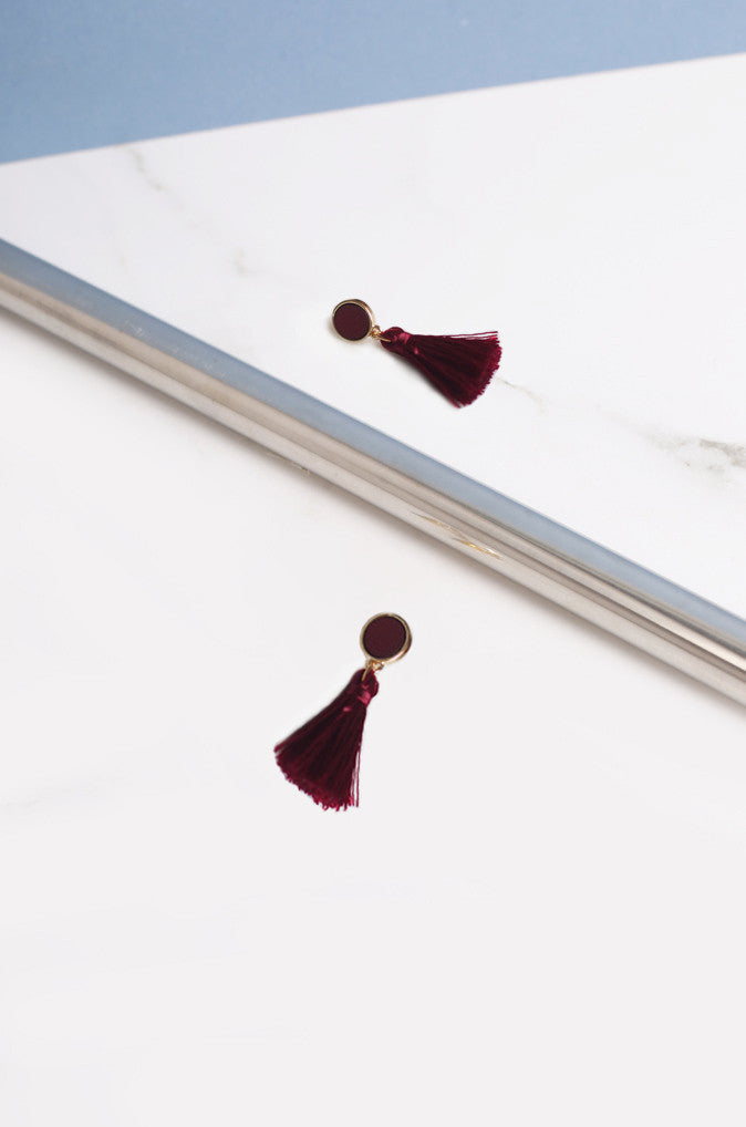 Tacai Round Tassel Earrings in Red
