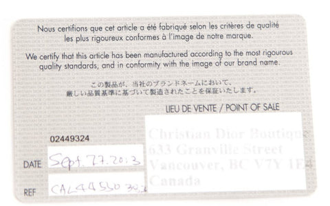 Authentic Christian Dior Handbag Authenticity Card