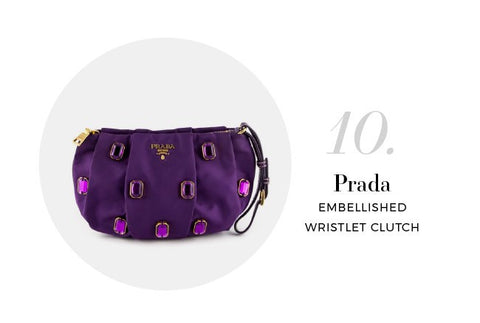 Prada Purple Nylon Embellished Small Pleated Wristlet Clutch