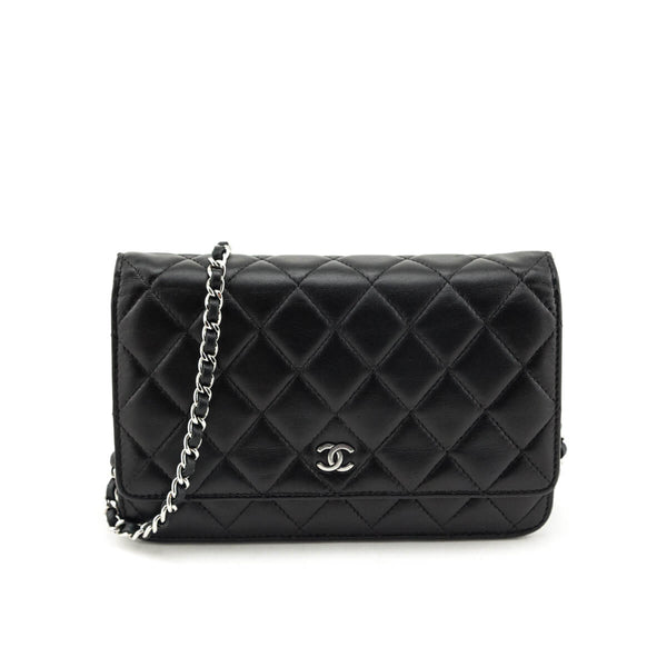 Chanel Black Quilted Lambskin Classic Wallet On Chain