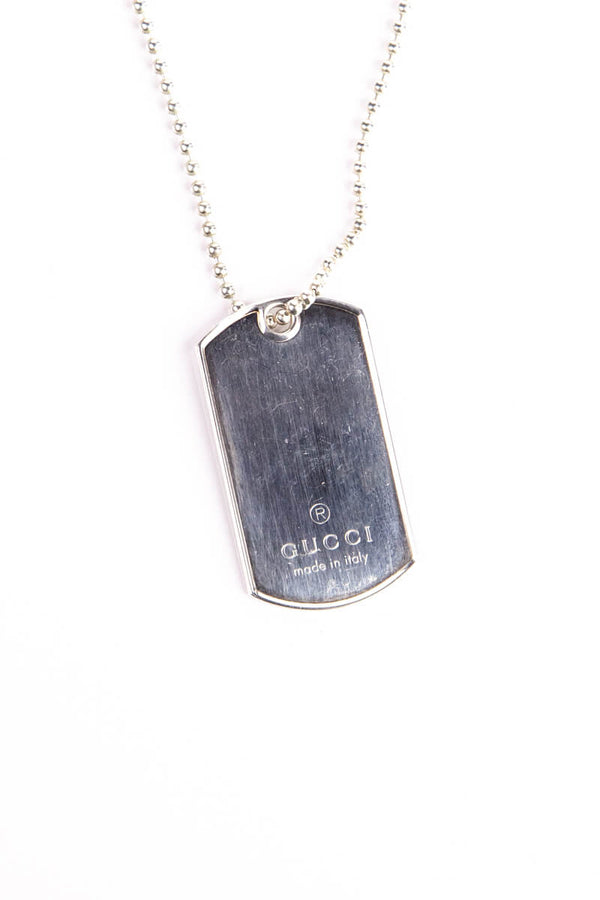 gucci silver dog tag necklace