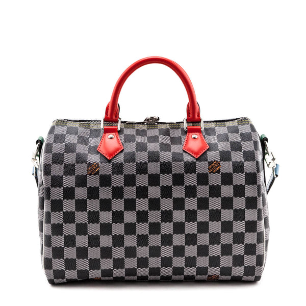 LOUIS VUITTON Speedy Bandouliere 30 Damier Azur Shoulder Hand Bag Added  Insert For Sale at 1stDibs