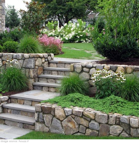 brick steps in a tiered garden 
