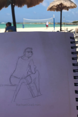 Inspiration from Mexico drawing of woman on the beach by Rachael Grad