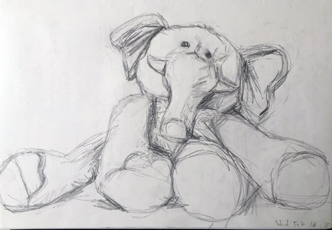 Toy Elephant Drawing February 18, 9″ x 12″, 2015 Rachael Grad fine Art sketching original artwork