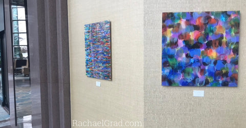 2019-04-08 Colorful Abstract Art Prints on View at the Hilton Toronto/Markham Suites by artist rachael grad april 2019 fluid series dot multicolor