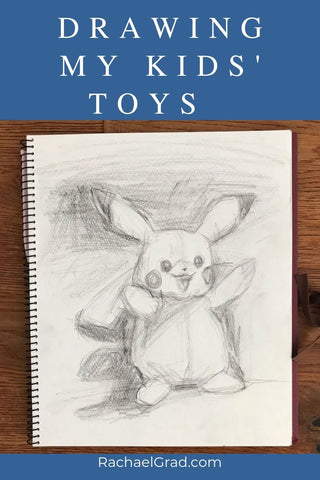 Drawing my Kid's Pikachu Pokemon Toy by Artist Rachael Grad Pencil on Paper Sketchbook