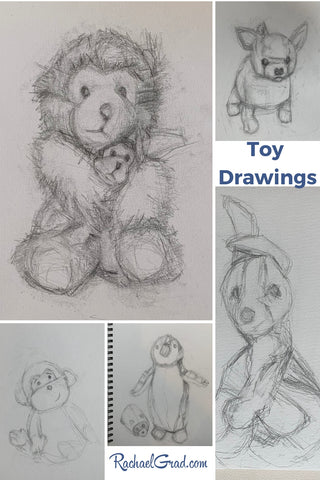 Toy Drawing Collage of original sketches by Artist Rachael Grad 