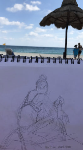 Sketches on the beach pencil gesture drawings by Artist Rachael Grad 