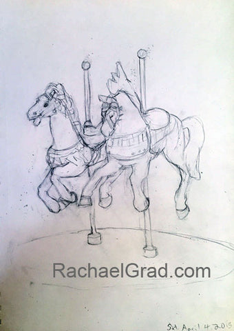 Two Toy Horses, Pencil on Paper Drwing, 9" x 12", 2015 Rachael Grad Fine art