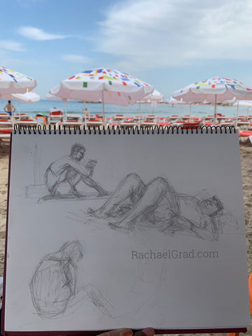 Gesture drawing on the beach by Toronto Artist Rachael Grad 