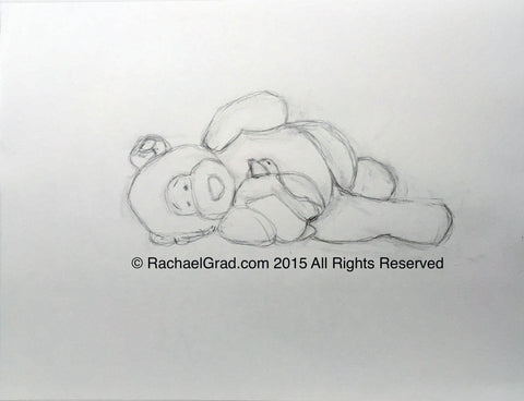 Teddy Bear & Toy Bird 4, Pencil on Paper Drawing, 9″ x 12″, 2015. Rachael Grad Fine Art