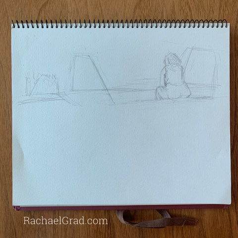 Women by a Pool Gesture Drawing by Artist Rachael Grad
