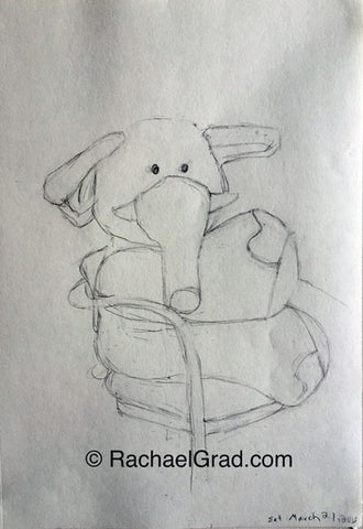 Toy Elephant Drawing March 21, 9″ x 12″, 2015 Rachael Grad artwork