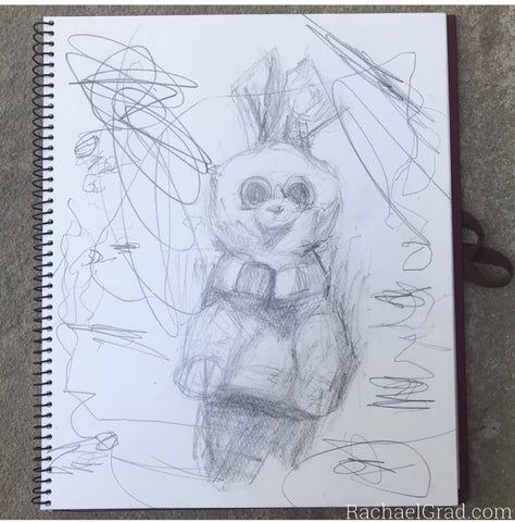 bunny drawing with scribbles colloratiave art with mom and kid from Artist Rachael Grad