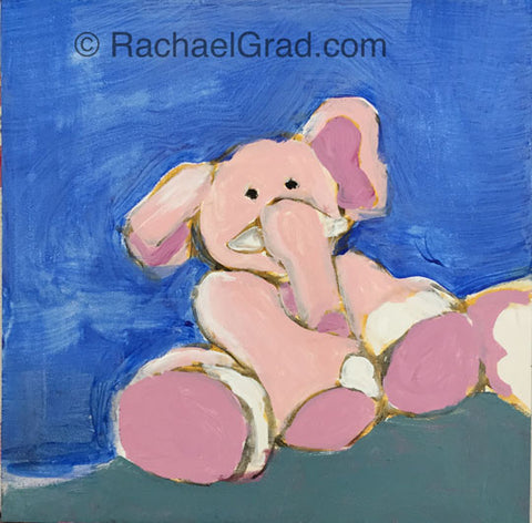 Pink Elephant painting on 4" x 4" panel 2015 Rachael Grad original acrylic artwork