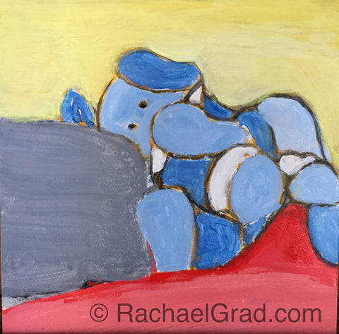 Blue Toy Elephant Painting 1, Acrylic on Panel, 4″ x 4″, 2015 rachael grad art original artwork