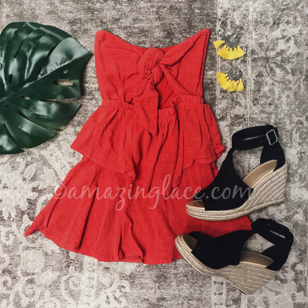 red wedges outfit