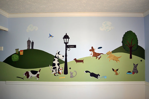 Dog and Cat Themed Wall Mural