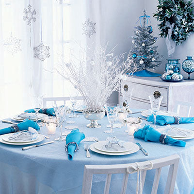 Blue and White Holiday Tablescape
