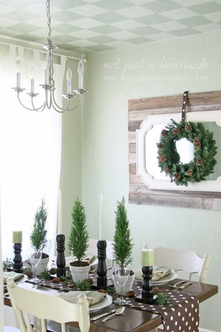 Brown and Green Holiday Table Decor