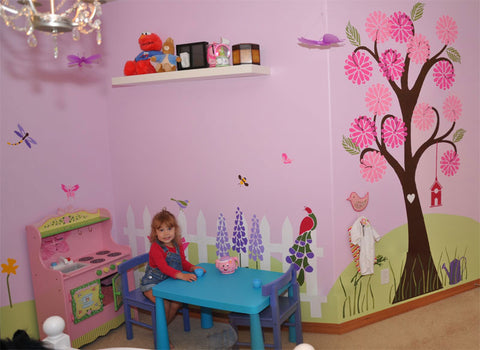 grils room flower wall stencils 