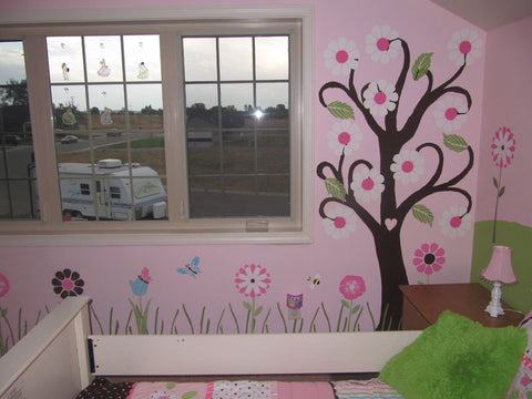 pink room tree mural