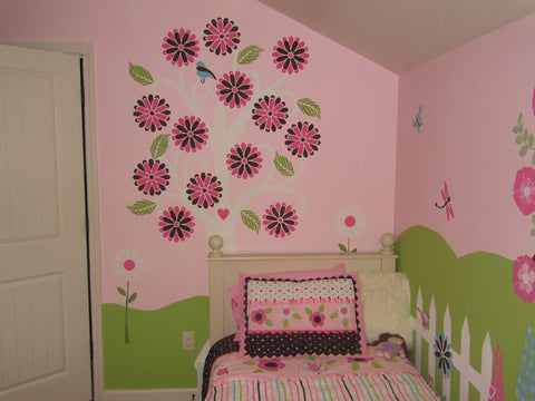flowers tree mural girls room