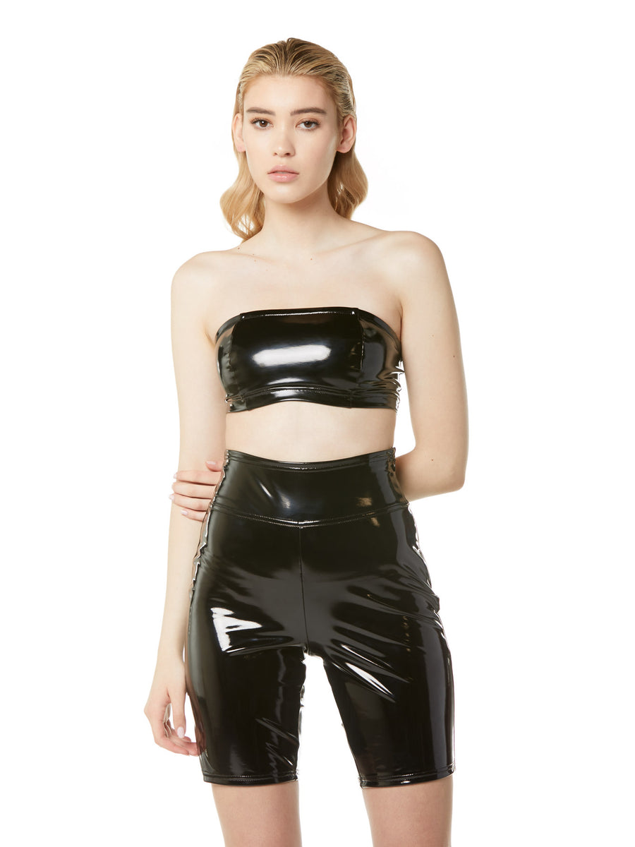 patent leather biker shorts