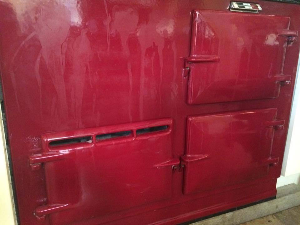 Red enamel damaged by cleaning product