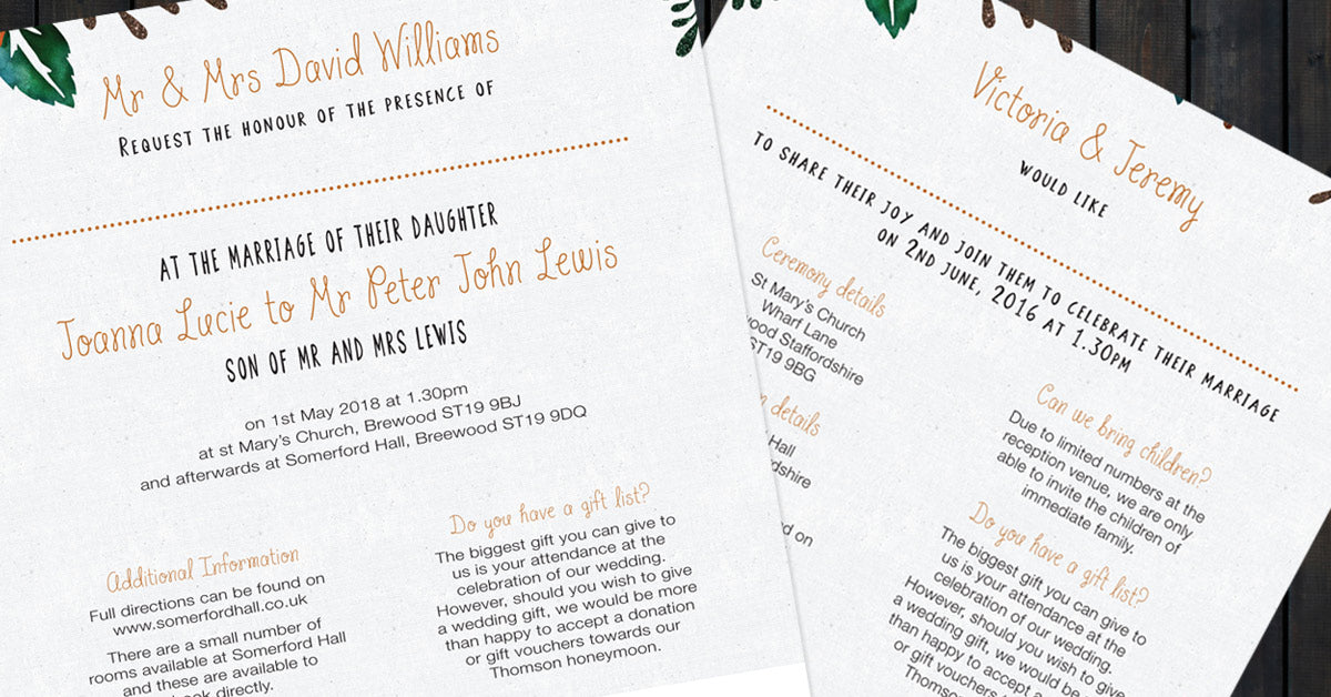 Your Guide To Wedding Invitation Wording The Pretty In Print Company