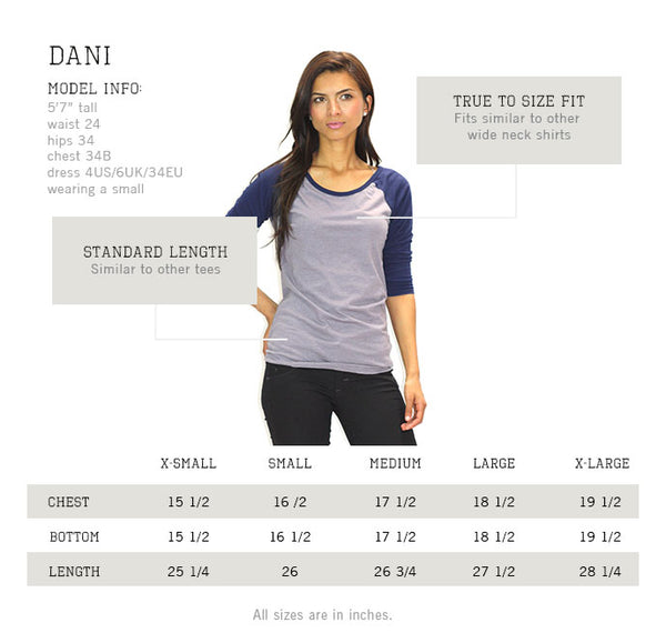 Sportiqe DANI T-Shirt Sizing Chart