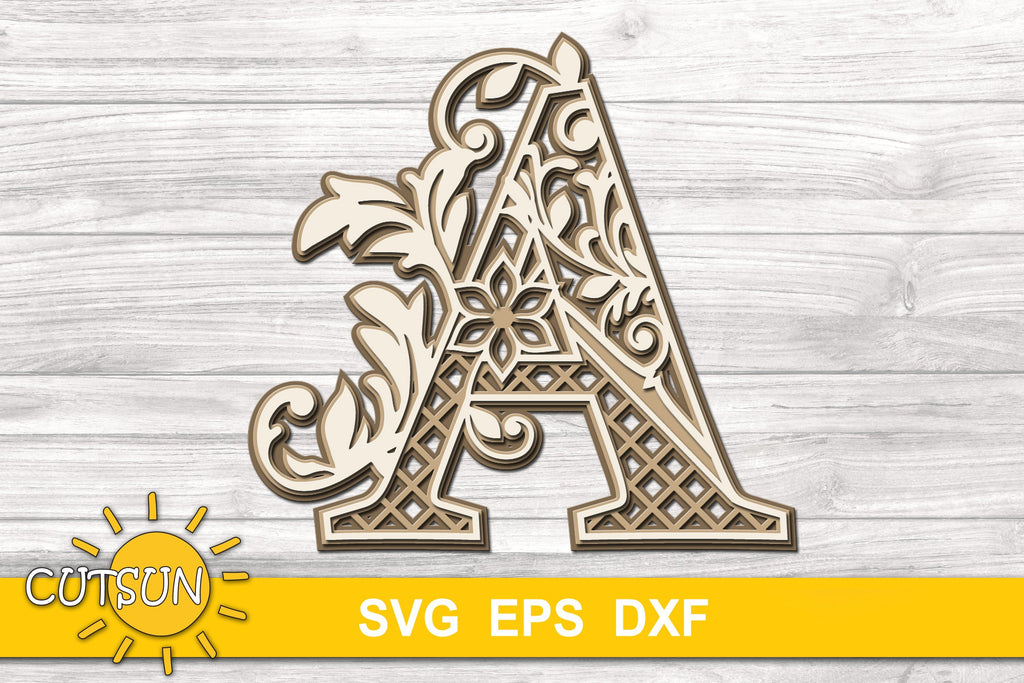 3D Alphabet Sunflower SVG files for Cricut Silhouette 3d Mandala Letter A Layered Monogram Mandala svg Digital download files for cutting