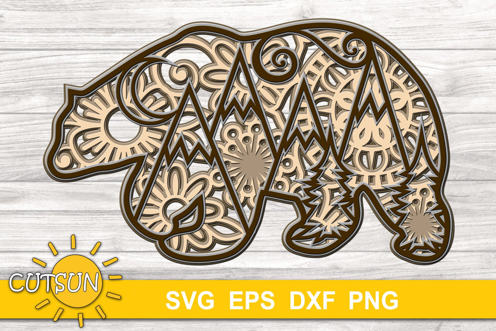 Download 3d Layered Bear Mandala Cut File For Crafters 5 Layers So Fontsy
