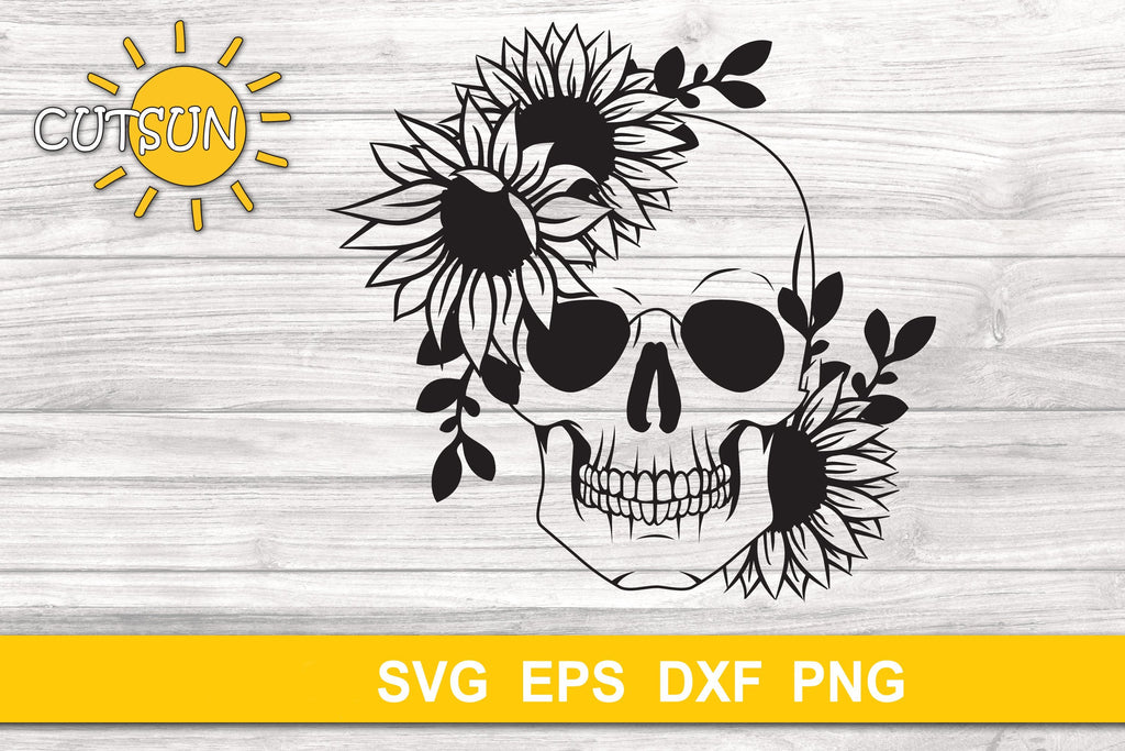 Floral Skull with Sunflowers SVG | Halloween SVG - So Fontsy