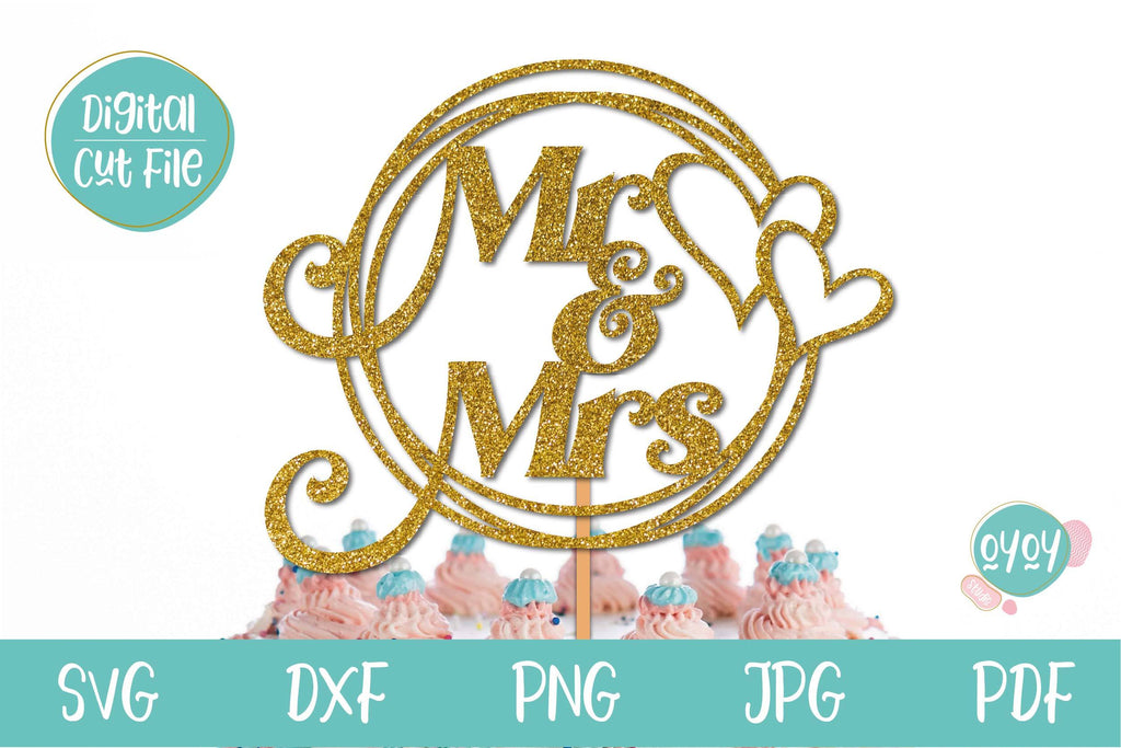 Mr And Mrs Cake Topper Svg With Frame And Hearts Wedding Svg So Fontsy 5656