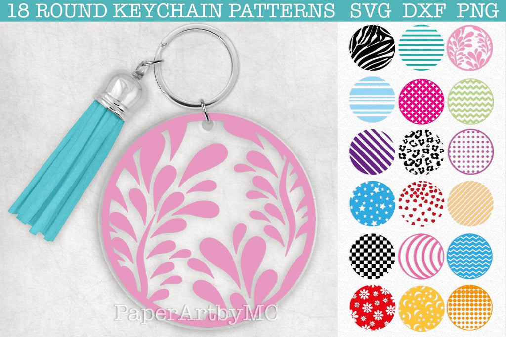 Round Keychain Pattern SVG Bundle / Set of 18 /SVG, DXF, PNG - So Fontsy