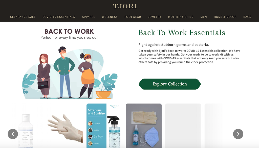 tjori example for covid-19 fashion brands shopify