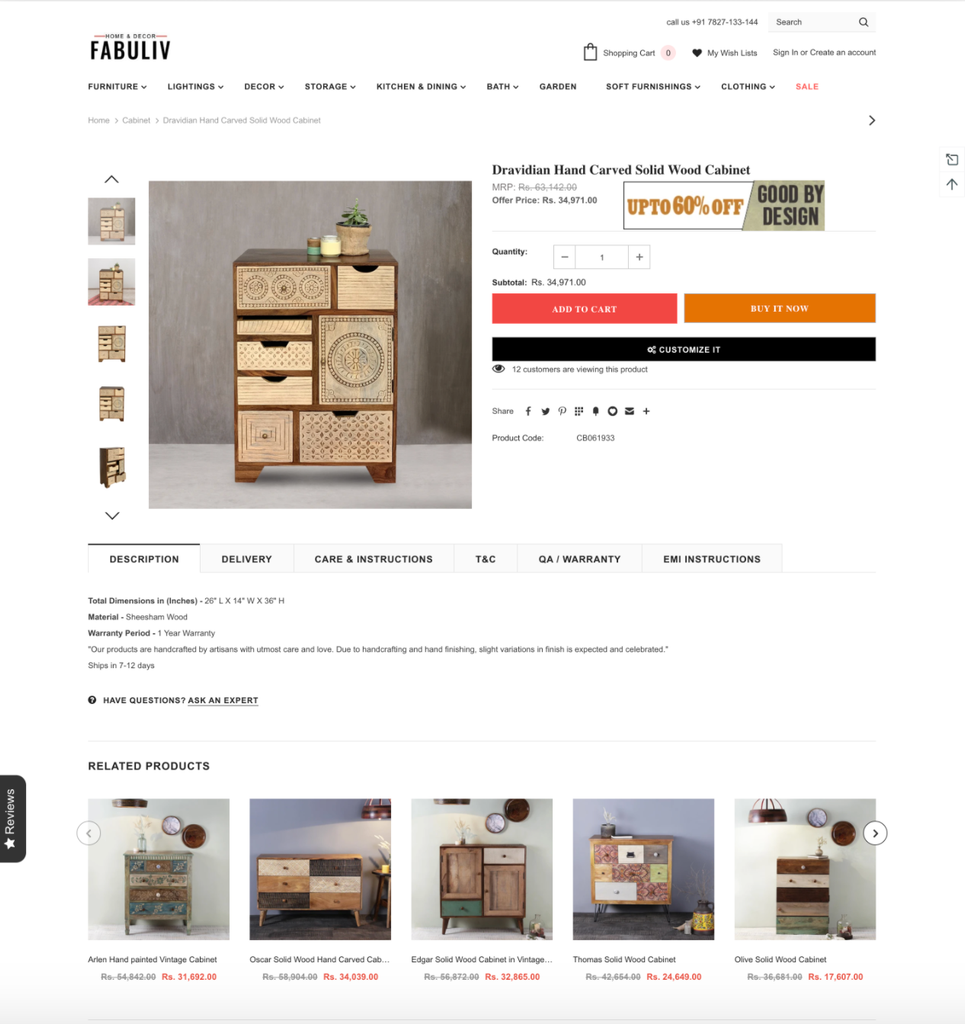 sell furniture online - product page 