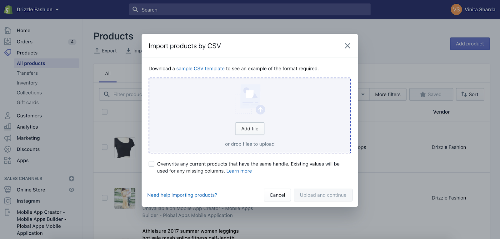 product upload csv