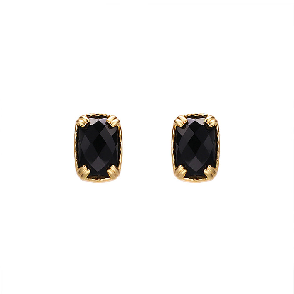 925 Sterling Silver Plated Gold Simple Fashion Black Agate Geometric Square  Stud Earrings