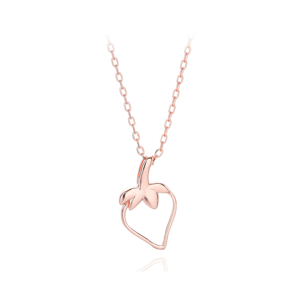 925 Sterling Silver Plated Rose Gold Simple Cute Strawberry Pendant with  Necklace