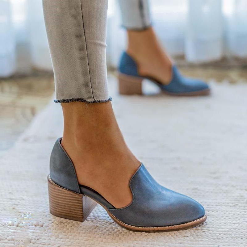 Women Chunky Heel Casual Loafers Slip 