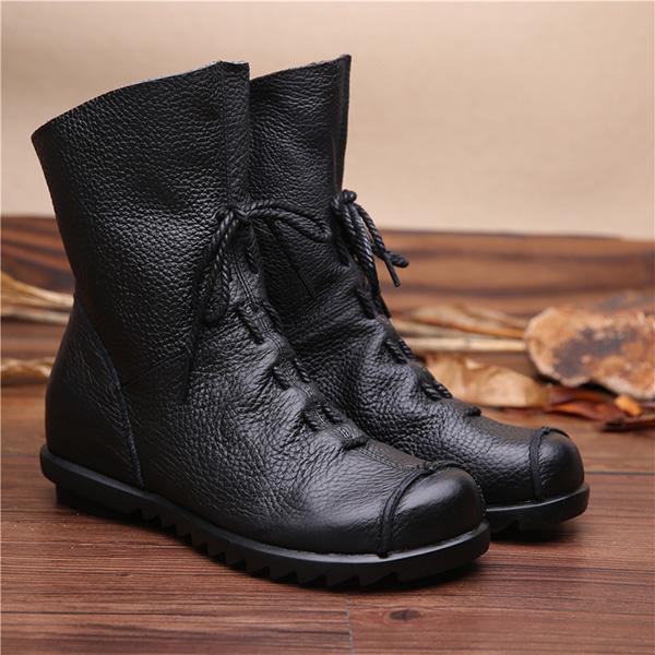 genuine leather mid calf boots
