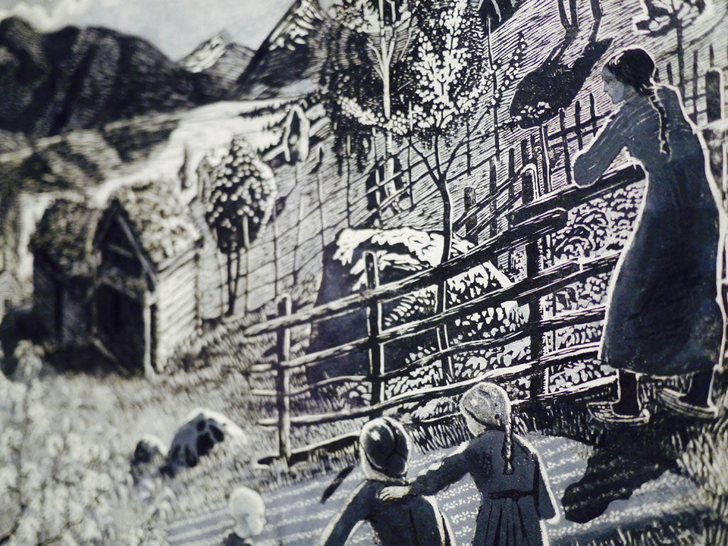 Detail from Nikolai Astrup's 'Sandalstrand', 1917. Black and white woodcut on paper.